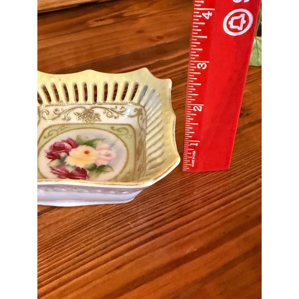 Kusumoto China Trinket Dish Unisex 4in White Hand Painted Occupied Japan Floral